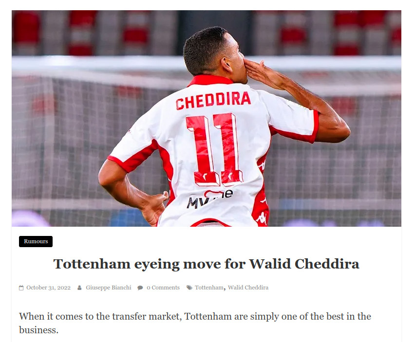 Tottenham eyeing move for Walid Cheddira